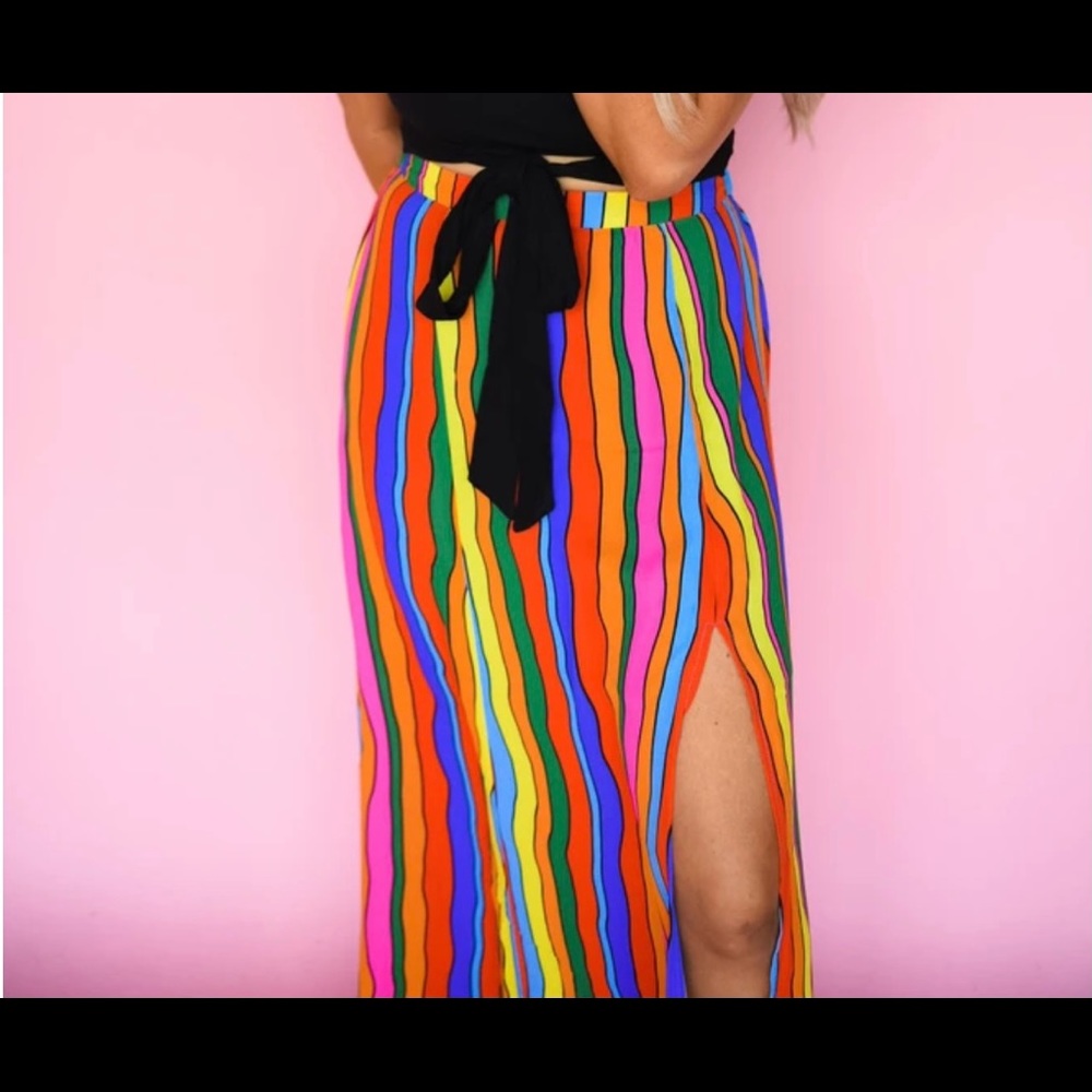 Multi colored maxi with side slit.